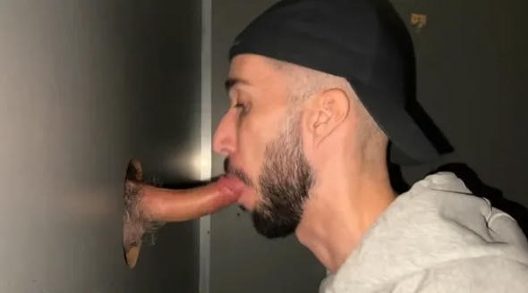 Gay glory hole pleasures with cocksucker